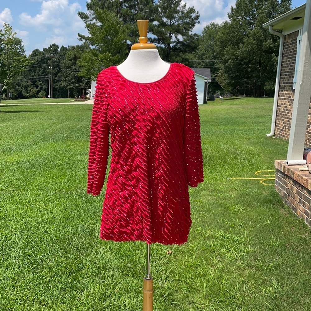 Kim Rodgers Womens Red Top With Sequins